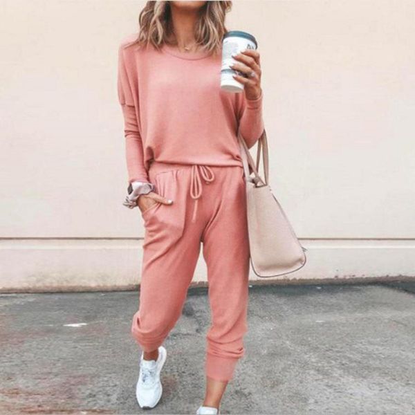 

women's hoodies sweatshirts women autumn casual tracksuits solid color loose pullover hoodies two piece set female long sleeve pants s, Black