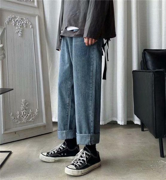 

men039s pants trendy straight jeans loose ins brand wideleg blue trousers mens streetwear 03990s skater straightleg denim8677421, Black