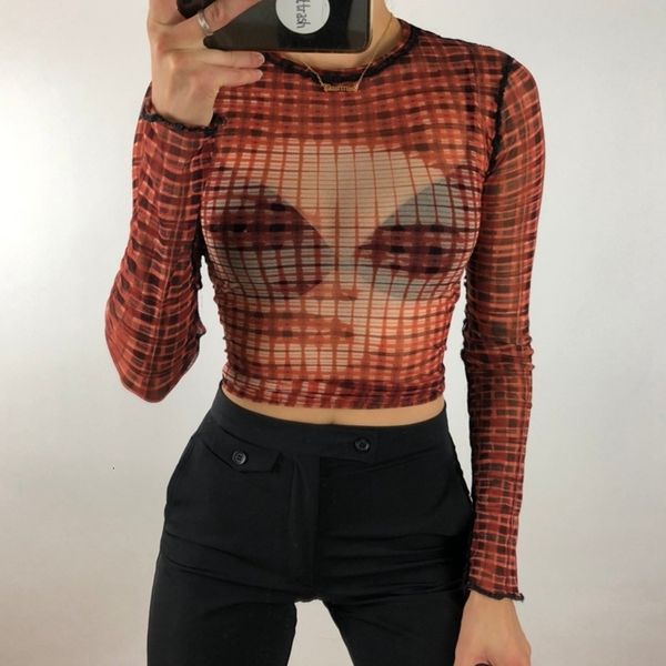 

women s t shirt y2k vintage mesh sheer t shirt women gothic see through long sleeve slim fit crop harajuku 90s streetwear e girl clothes 230, White