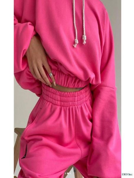 

women039s two piece pants fleece tracksuits solid hoodie set 2021 spring autumn elastic waist sweatshirts female casual sport s9575698, White