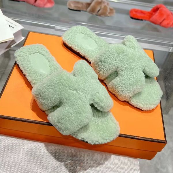 

designer fur oran slides slippers men women wool slides skin chypre slipper soft furry sandals winter letters warm comfortable fuzzy girl fl, Black