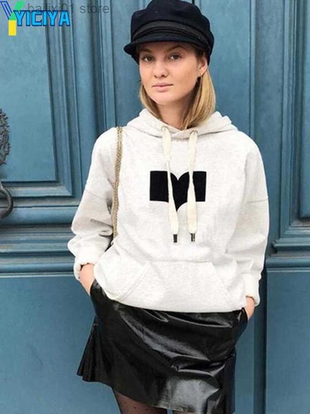 

women's hoodies sweatshirts yiciya hoodie sweatshirt is brand y2k clothes new thicken yellow sweatshirts french cotton long sleeves swe, Black