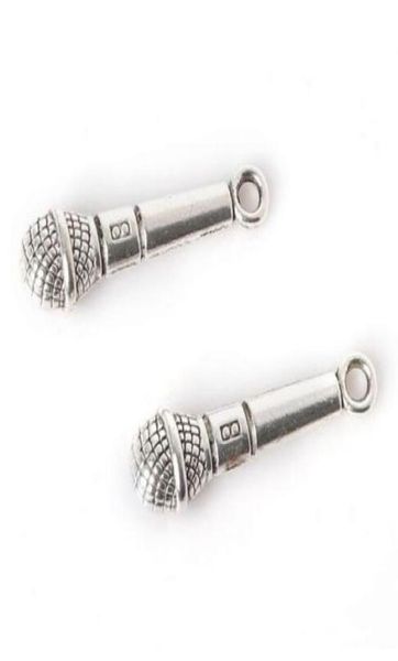 

100pcslot ancient silver alloy music microphone charms pendants for diy jewelry making findings 25x8mm6961927, Bronze;silver