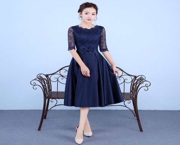 

new navy blue evening dresses with half sleeve elegant high neck satin bride gown 2017 ball prom party homecominggraduation forma6058220, Black;red
