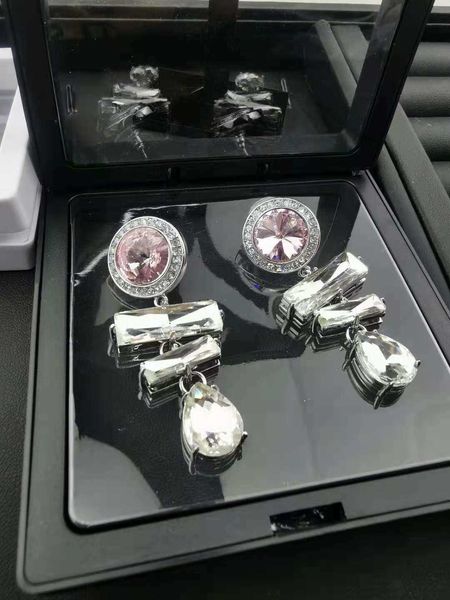 

Brand Designer MiuMiu Fashion New Pink Crystal Earrings French crystal long water drop personalized Earrings Valentine's gifts high quality Accessories Jewelry