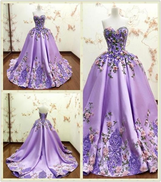 

luxury purple ball gown evening dresses 3dfloral appliques flower lace formal prom gowns sweetheart sleeveless long party dress8319357174, Black;red