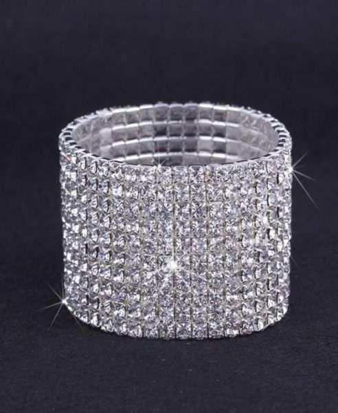 

10pcs 10 rows wide austria cz rhinestone bracelet crystal elastic bangle wristband bracelet party jewelry xmas gift zau10103521408, Golden;silver