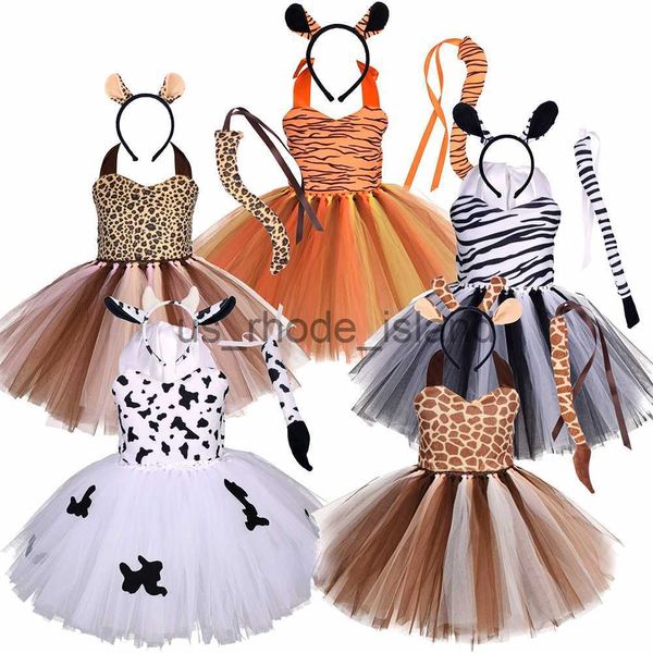 

cosplay baby girls halloween animal cosplay costume kids forest theme giraffe cows tiger leopard zebra print tutu dress birthday party x0818, Blue