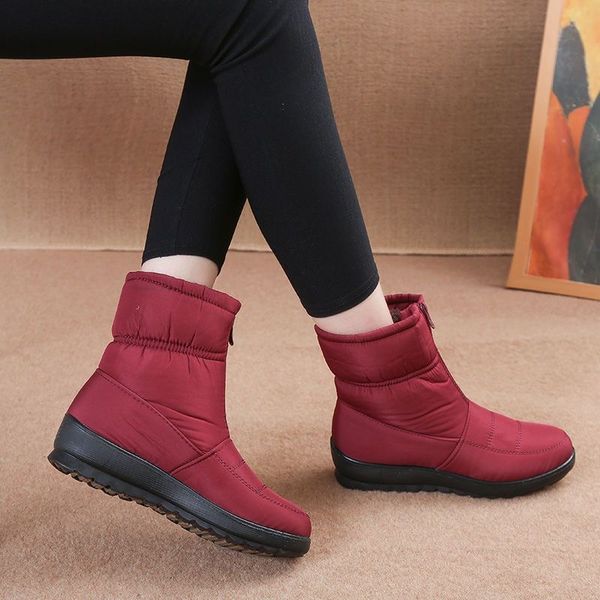 

size 35-44 waterproof snow boots designer red navy blue women winter warm plush ankle booties front zipper non slip cotton padded outdoor sh, Black