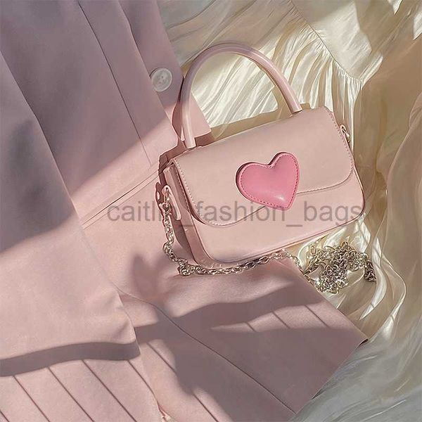 

designer bag pink love chain small square for women 2023 korean version high grade girl cute contrast color handheld crossbody designer bag