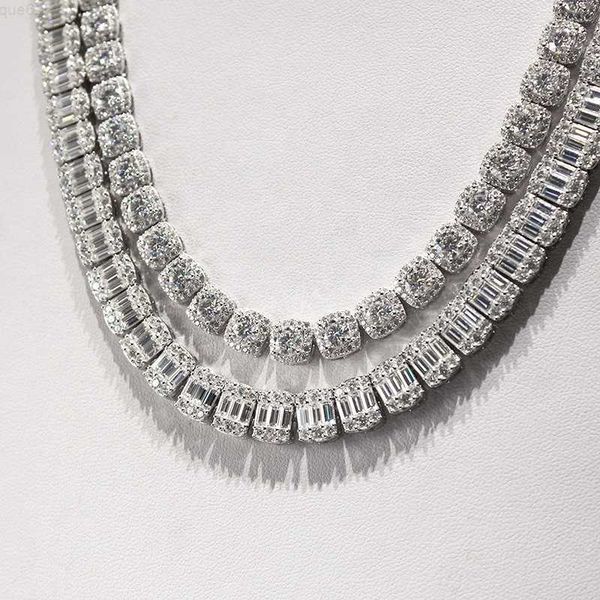 

2023 new design iced out 925 silver 8mm 9mm vvs moissanite cluster baguette tennis chain