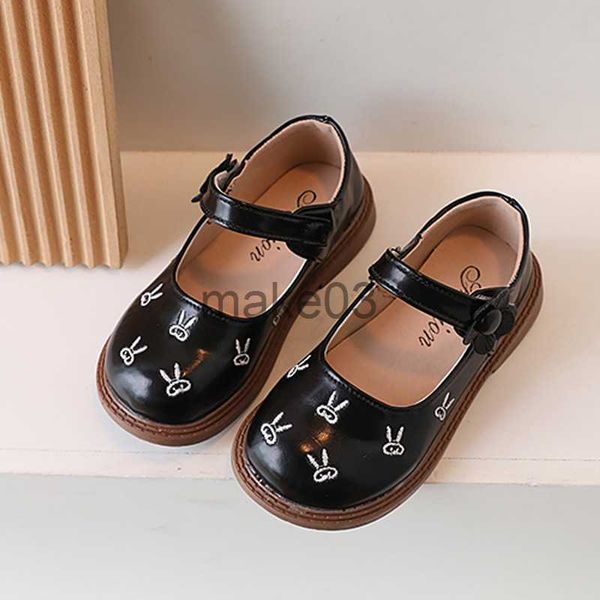 

sneakers 2023 kids leather shoes hook loop flowers cute embroidery bunny roundtoe korean style children fashion loafers shallow flat j230818, Black;red
