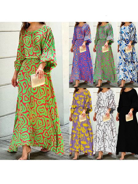 

two piece dress crossborder european and american womens spring loose print long sleeve high waist half large size set 230818, White