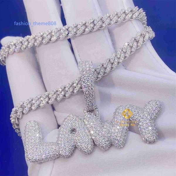 

pass diamond tester custom hip hop pendant jewelry 925 silver iced out vvs moissanite letter pendant necklace