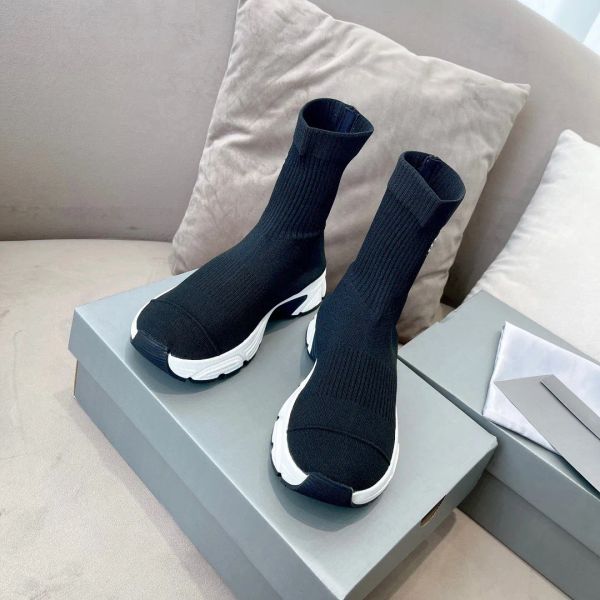 

bb logo print sock-style silhouette flats boots speed 3.0 lemon recycled knitted trainers boot for casual ankle booties luxury designer shoe, Black