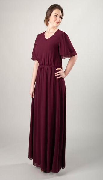 

2019 dark red chiffon plus size long modest bridesmaid dresses with flutter sleeves aline floor length beach wedding party dress5193905, White;pink