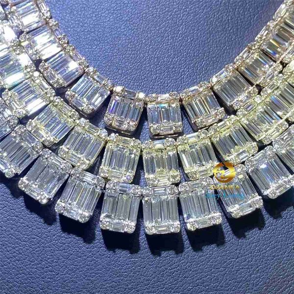 

new style fine jewelry 11mm width vvs moissanite diamond baguette silver 925 iced out tennis chain necklaces