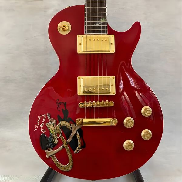 

new wholesale standard 6 string tiger flame flame snake fingerboard electric guitar guitar factory, red, 69