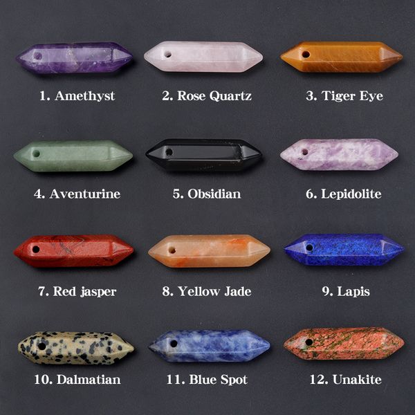 

hole natural stone crystal pillar charms black onyx opal rose quartz chakra pendants for jewelry making diy necklace earrings, Bronze;silver