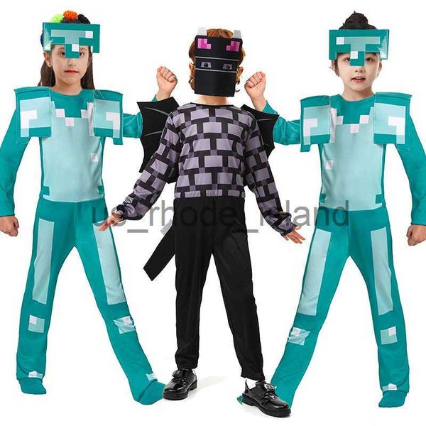 

cosplay halloween carnival party dress mask classic creeper anime game character set diamond armor cosplay costume children's clothing, Blue