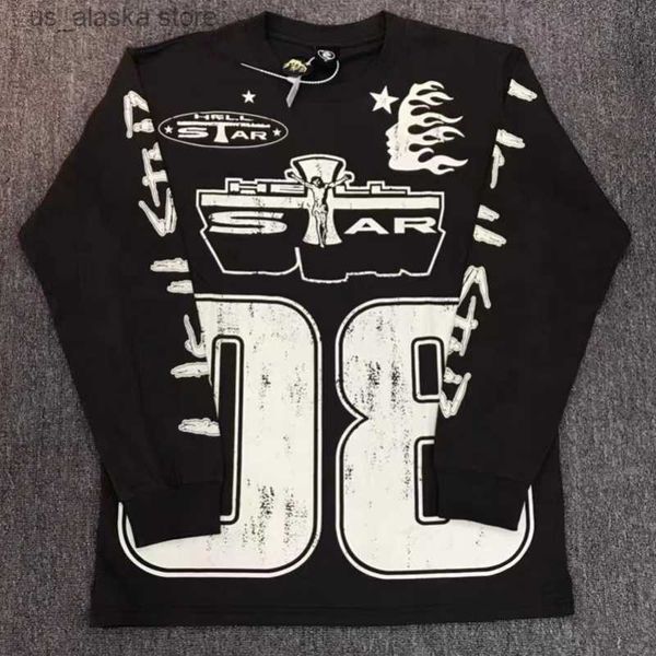

men's hoodies sweatshirts vintage washed hellstar long sleeve t-shirt flame letter figure 08 print tee streetwear men women t shirts t2, Black