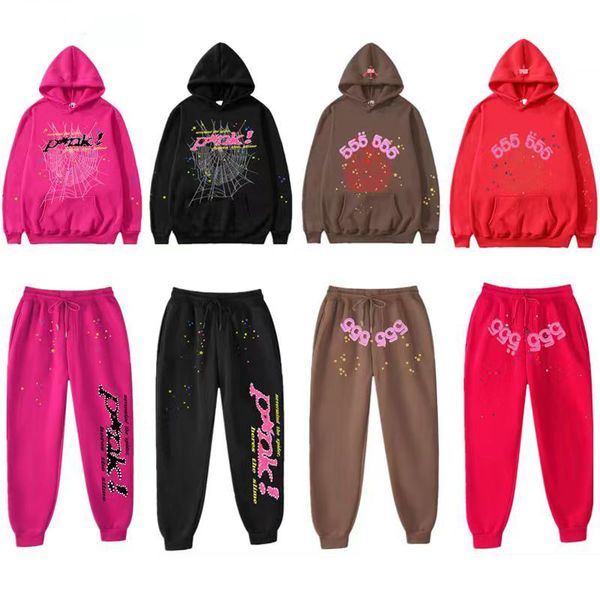 

spider hoodie mens designer men pants high street spider web digital 555 printed men set hoodies pants casual 2 piece set men women sports p, Black
