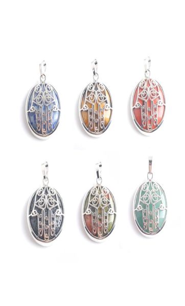 

wojiaer natural stone pendants for necklaces cabochon crystal fatima hamsa hand silvercolor pendant women men healing jewelry bw96607344, Silver