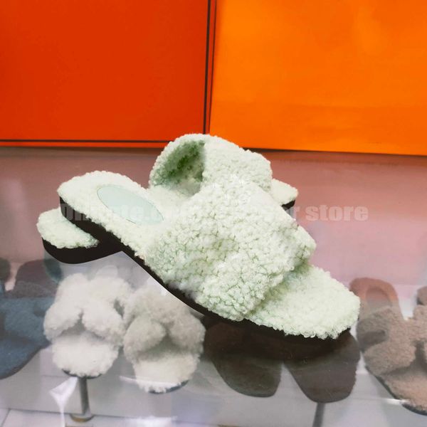 

fashion new trend sandals sheepskin slippers 2023 designer flat women slippers slides wool warm fluffy furry sandal comfortable autumn winte, Black