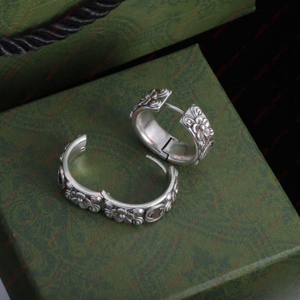 

designer vintage silver material embossed flowers and alphabet earring, personality mini hoops & huggie, valentine's day, christmas, ha, Golden;silver