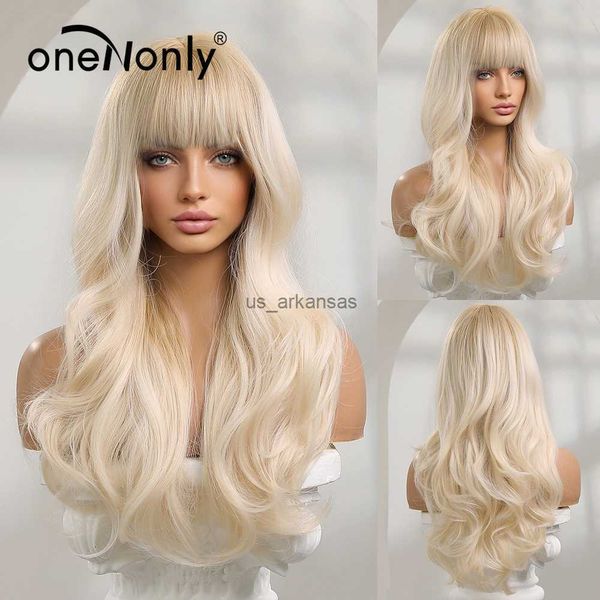 

synthetic wigs onenonly synthetic wigs for women blonde wig with bangs long wave natural wig hair heat resistant fiber hkd230818, Black