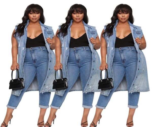 

women denim coats long trench coat vintage frayed waterwash jean sleeveless single breasted button pocket long casual clothes s2x8121695, Tan;black