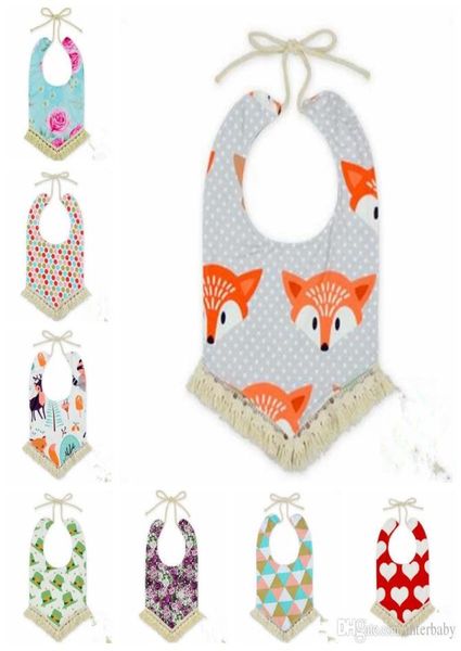 

baby bibs ins tassel floral fox burp cloths infant toddler cotton cartoon bandana baby animal printed saliva towels triangle head 6730600