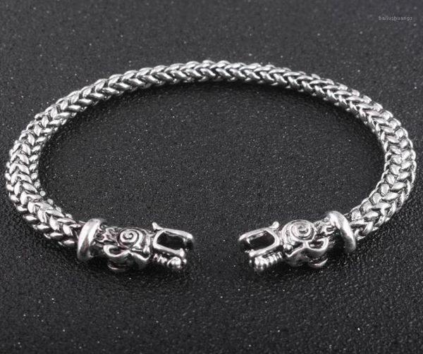 

gothic viking norse dragon bracelet handmade opening vikings of midgard bangles twoheaded wolf bracelet for men accessories17436483, Black