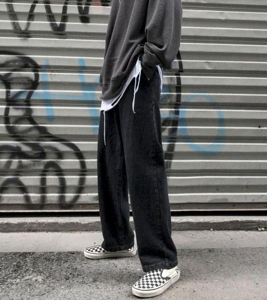 

mens solid denim jeans trousers trendy loose ins handsome ninepoint pants male drape wideleg straight pants9192242, Blue