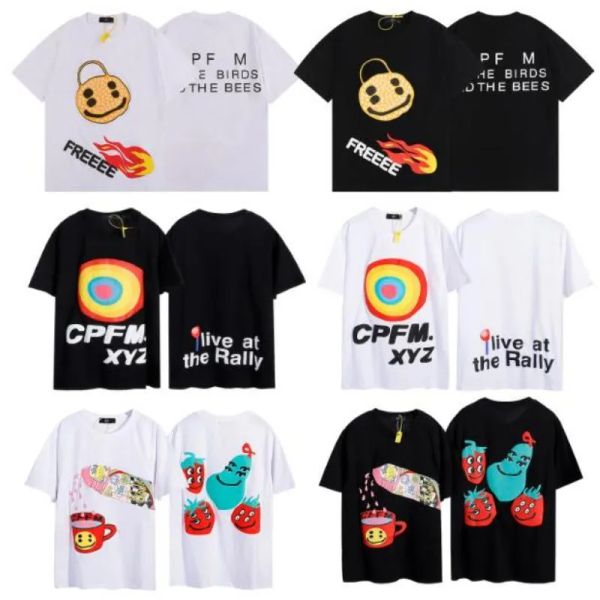 

designer men t shirt casual t-shirt cpfm smiley face three god oil loose quick-drying cotton men's breathable sweat-absorbing training, White;black
