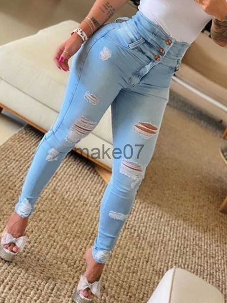 

women's jeans women's jeans trend autumn 2023 fashion high waist buttoned cutout ripped casual skinny plain pocket design daily je, Blue