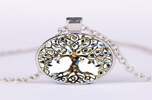 

alloy vintage living tree of life glass cabochon with natural stone bronze chain pendant necklace nice jewelry accessary1702893, Silver