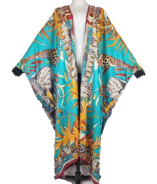 

ethnic clothing casual african printed beach bohemian silk kafan swimwear kimonos for lady muslim long cardigan duster coat women1927980, Red