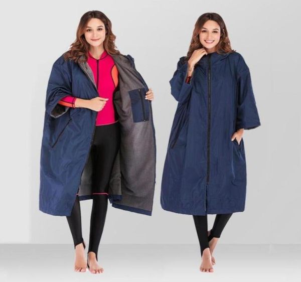 

light changing robe jacket swim long anorak soft fleece lined windbreaker poncho hiking camping diving wearable towel bathrobe6416255, Blue;black