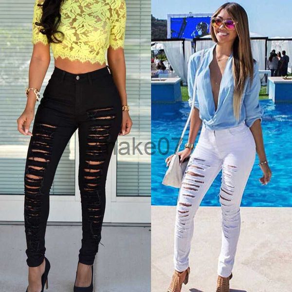 

women's jeans trendy woman pencil pants ripped white jeans slim fit high waist streetwear denim trousers fashion casual high stretch je, Blue