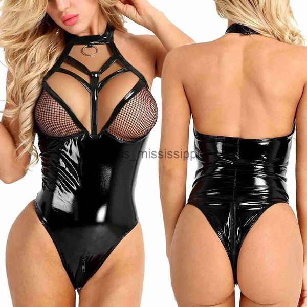 

set lingerie bodysuit women zipper open file leather latex underwear push up bras bodysuits body teddies costume x0818, Red;black