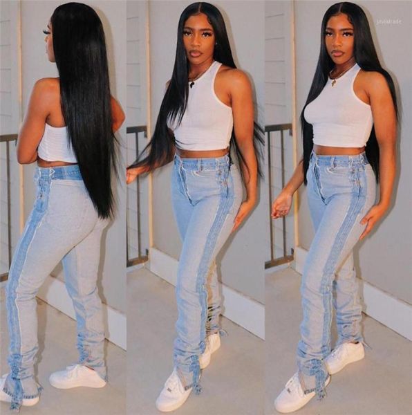 

women039s jeans stacked for women tassels mid waist light blue denim pencil pants fashion female trousers13228731