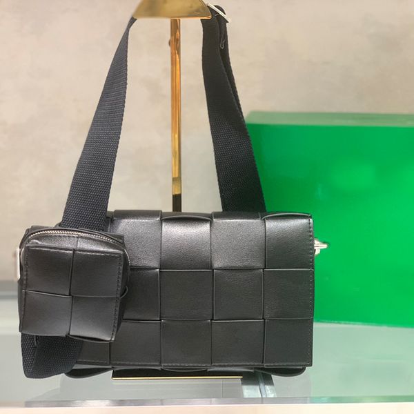 

spliced shoulder bag pure leather crossbody woven bags checkerboard grid canvas strap dismantle smallbag flip buckle zipper inner pocket hig