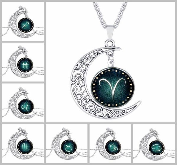 

the new 2017 the zodiac the moon time gemstone pendant necklace1001530, Silver