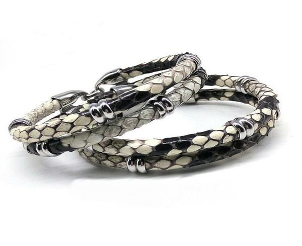 

mens black python skin leather bracelets real python skin leather with steel buckle bracelet with beads bracelet5181580, Golden;silver