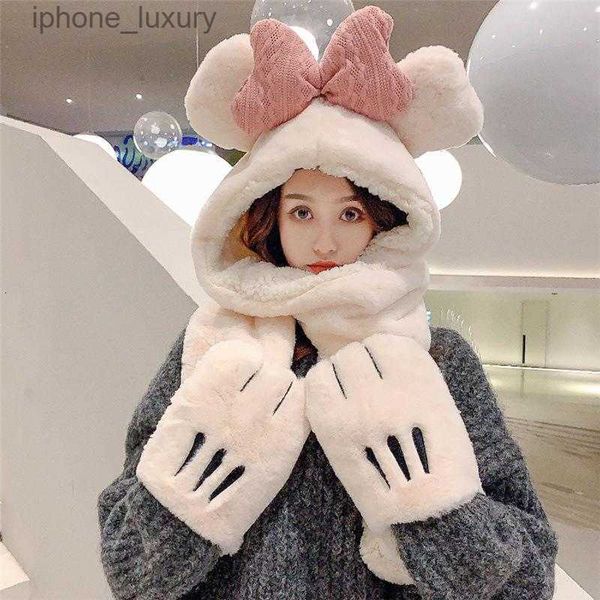 

bandanas fashion women fluffy plush warm cute hat scarf one-piece ladies winter outdoor thick hooded glove one piece cap, Blue;gray