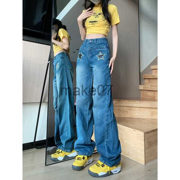

women's jeans women fashion blue high waist flare jeans streetwear straight bottom denim jeans lady casual trousers j230818