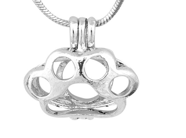 

18kgb paw print pearl cage pendants oyster lockets for diy wish love pearl pendant necklace jewelry p849093793, Silver