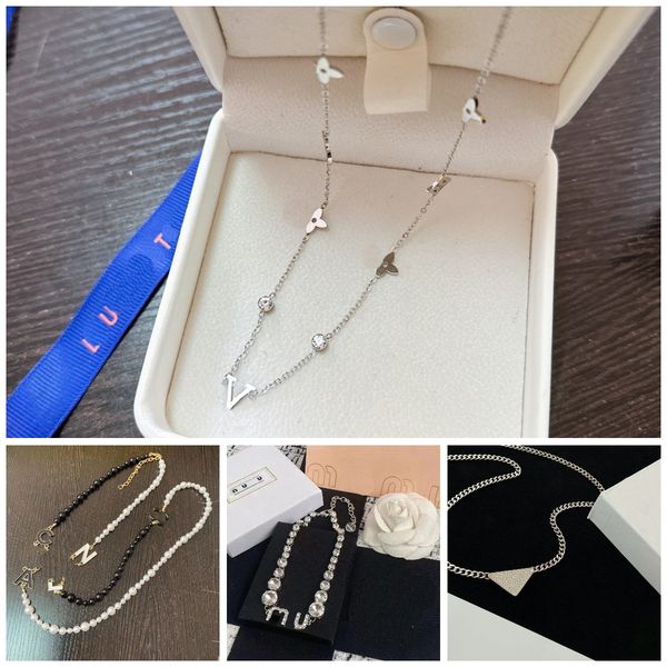 

new gift four leaf necklace girl pearl diamond necklace 925 silver jewelry 2023 luxury 18k gold plated long chain wedding love travel jewelr