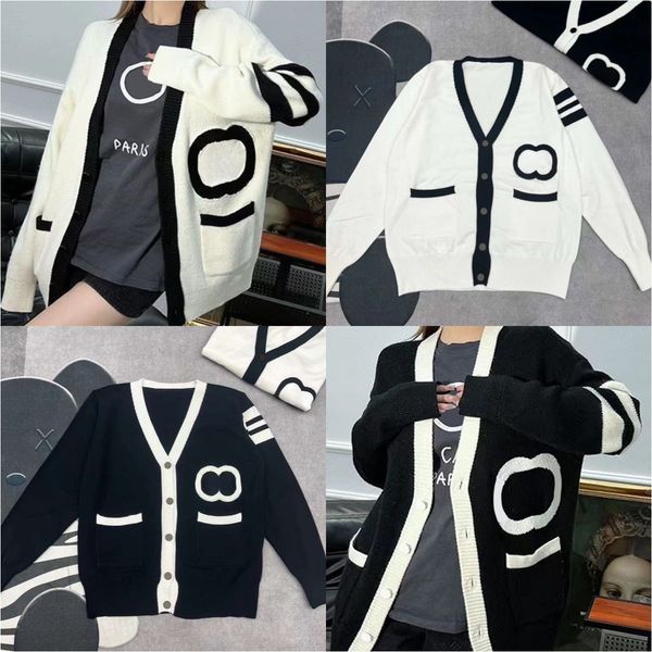 

women's sweater knit sweaters designer autumn winter cardigans causal loose coat letter print sweaters women outer wear fashion streetw, White;black